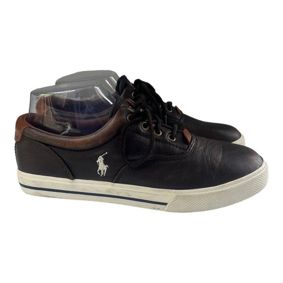 Polo Ralph Lauren Boys 7 Vaughn Brown Sneaker Leather Lace Up Round Toe Preppy - Picture 2 of 10